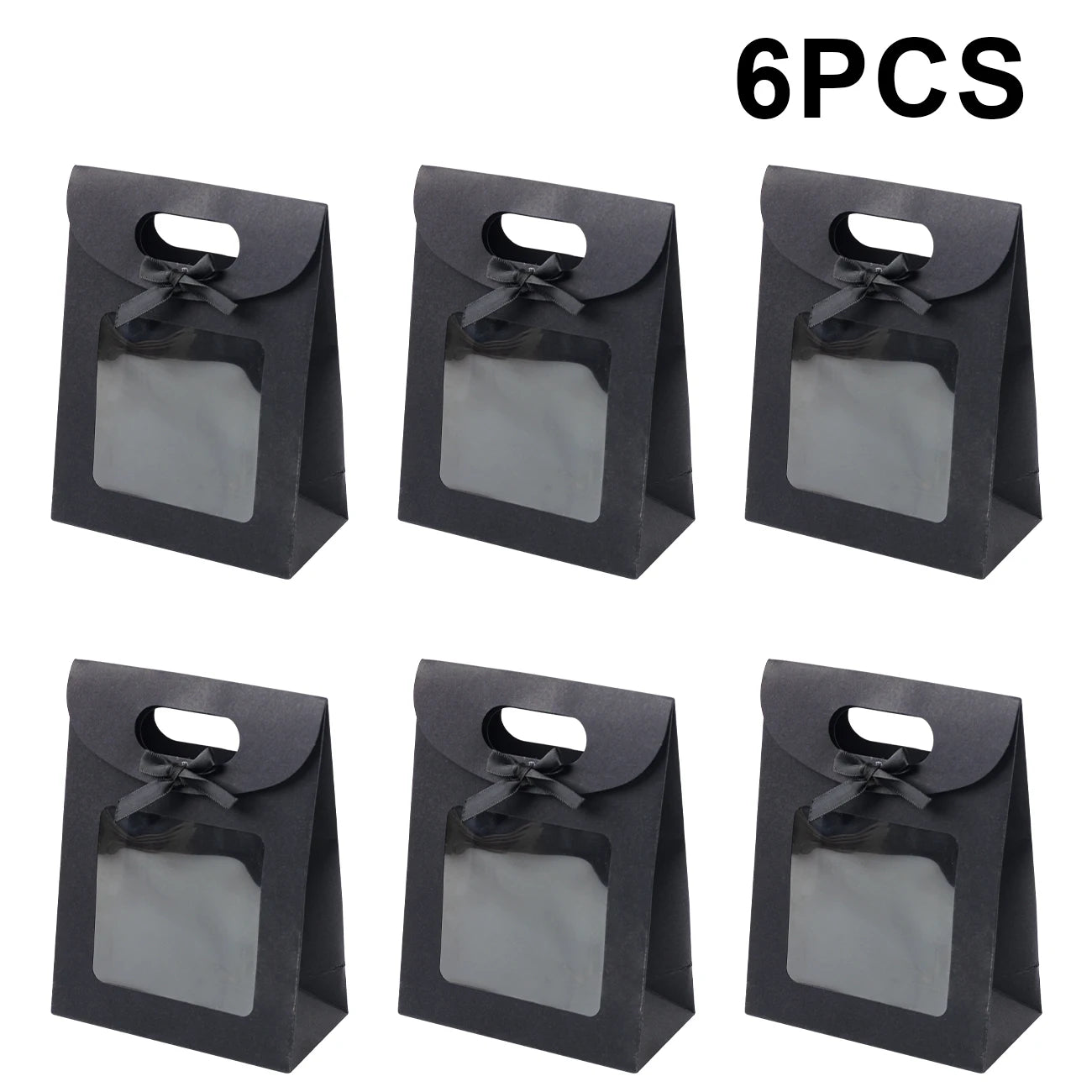 6/12 Bolsas de regalo de papel kraft con ventana para galletas, dulces, recuerdos de boda, regalos de Navidad y embalaje de fiesta reutilizable