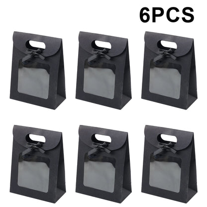 6/12 Bolsas de regalo de papel kraft con ventana para galletas, dulces, recuerdos de boda, regalos de Navidad y embalaje de fiesta reutilizable