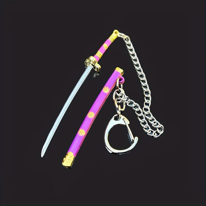 Set de 6 llaveros mini espada katana – Dijes coleccionables inspirados en animes y juegos de 3.54 pulgadas con vainas, genial regalo colgante para mochilas de hombres y niños
