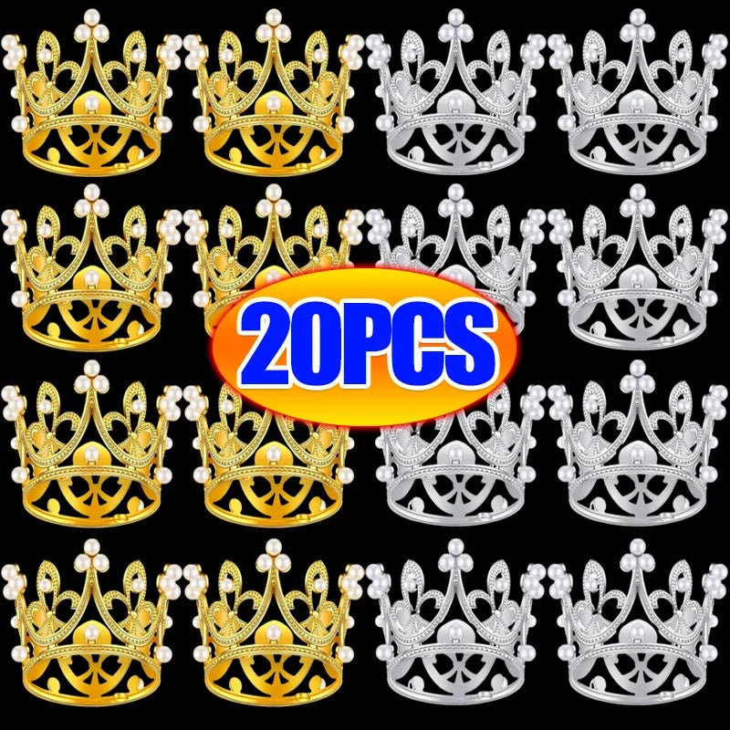 Mini Couronne de Gâteau – Décoration de Tiara de Perles Dorées et Argentées pour Mariages, Anniversaires et Fêtes Prénatales