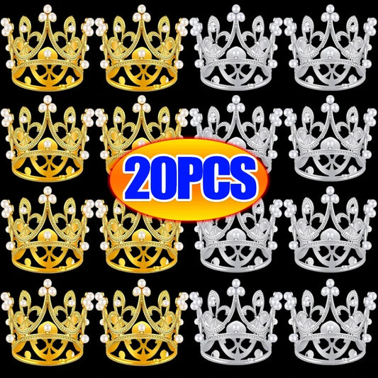 Mini Couronne de Gâteau – Décoration de Tiara de Perles Dorées et Argentées pour Mariages, Anniversaires et Fêtes Prénatales