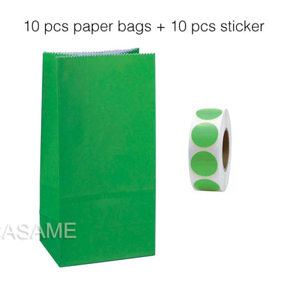 10PCS Stand-Up Colorful Gift Bags with Stickers – Solid, Striped & Polka Dot Treat Bags for Wedding, Birthday & Party Favors (18×9×6cm)