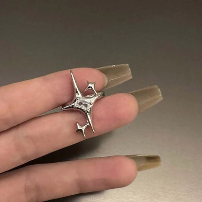 Anillo Ajustable Vintage Cruz y Estrella Irregular – Anillo Abierto Gótico Punk Plateado para Pareja, Hombre y Mujer | Joyería de Regalo Y2K E-Girl