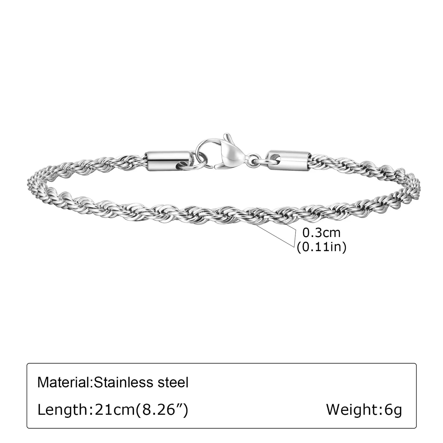 Punk Silver Chain Bracelet – Stainless Steel Braided Link Wristband for Men | Hip Hop Fashion Jewelry Gift for Him & Dad