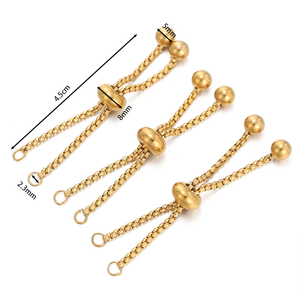 Chaînes coulissantes réglables en acier inoxydable 304, lot de 3, avec embouts à billes – Rallonges de bracelet DIY pour la fabrication de bijoux
