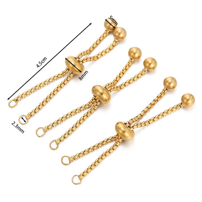 Chaînes coulissantes réglables en acier inoxydable 304, lot de 3, avec embouts à billes – Rallonges de bracelet DIY pour la fabrication de bijoux