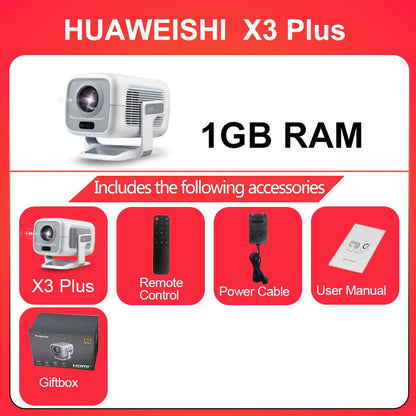 Huaweishi 4K Projector – Portable Android Projector with Native 1080P, 600 ANSI Lumens & Auto Focus for Home Cinema & Outdoor Use