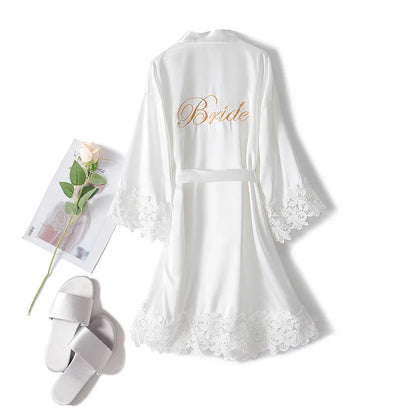 Women’s Summer Lace Kimono Robe – Bride & Bridesmaid Wedding Sleepwear Embroidered Bathrobe Night Dress