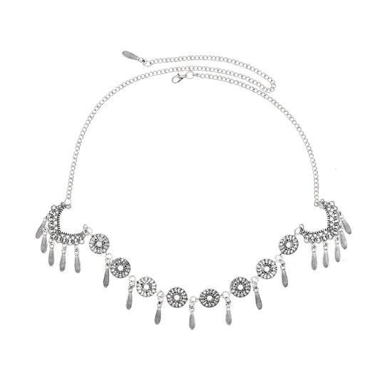 Boho Moon Forehead Headpiece – Vintage Silver Alloy Hollow Crescent Pendant Hair Jewelry for Women | Hippie Festival Fashion Accessory