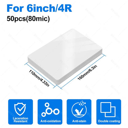 50 Sheets Laminating Film – 80 Micron PET/EVA Thermal Lamination Pouches for 3R, 4R, 5R, A6, A5 & A4, Photos, Files, Cards & Menus