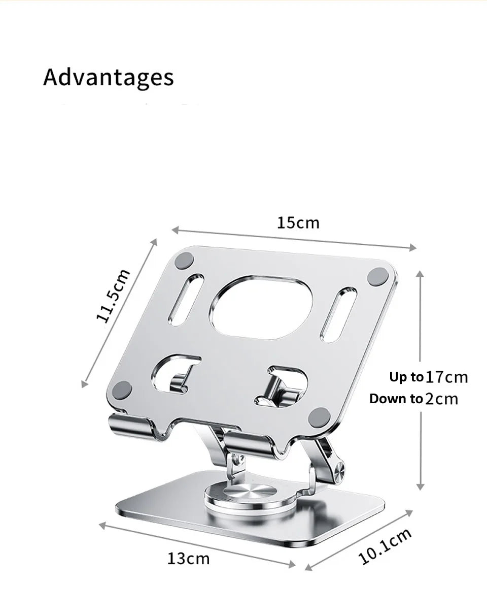 360° Rotating Tablet Stand – Adjustable Foldable Aluminum Holder for iPad Pro, iPad Air, iPad Mini & Smartphones, Desktop Device Stand
