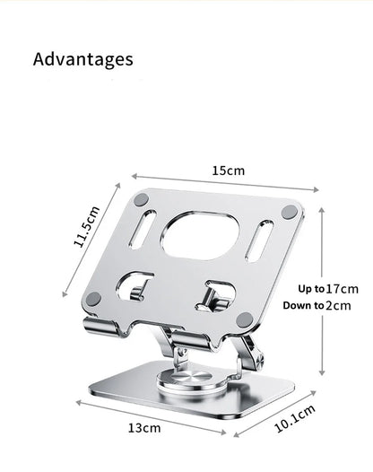 360° Rotating Tablet Stand – Adjustable Foldable Aluminum Holder for iPad Pro, iPad Air, iPad Mini & Smartphones, Desktop Device Stand