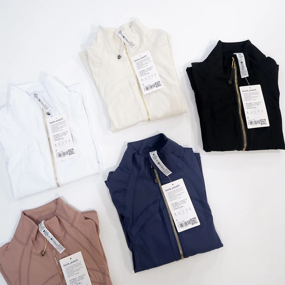 Chaqueta de yoga de mujer ajustada con cremallera – Top deportivo de cuello alto de secado rápido para gimnasio, running y fitness
