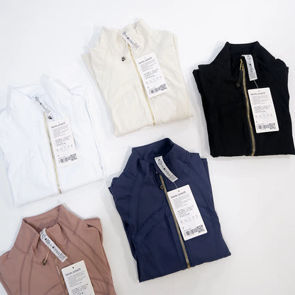 Chaqueta de yoga de mujer ajustada con cremallera – Top deportivo de cuello alto de secado rápido para gimnasio, running y fitness