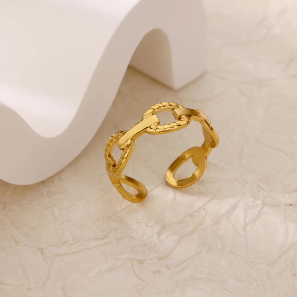 Anillo de circonita de acero inoxidable ajustable con diseño de ojo turco – Anillo de boda geométrico de color dorado para mujer | Regalo de joyería de lujo de moda