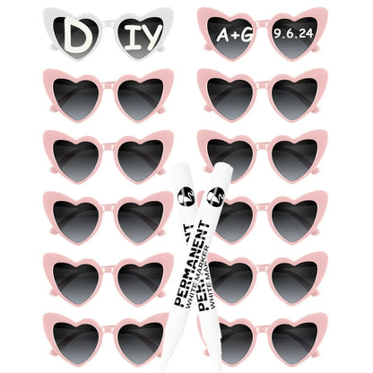 12–120PCS Personalized Heart Sunglasses with Pen – Wedding & Bachelorette Party Favors, Bridal Party Photo Props & Gifts