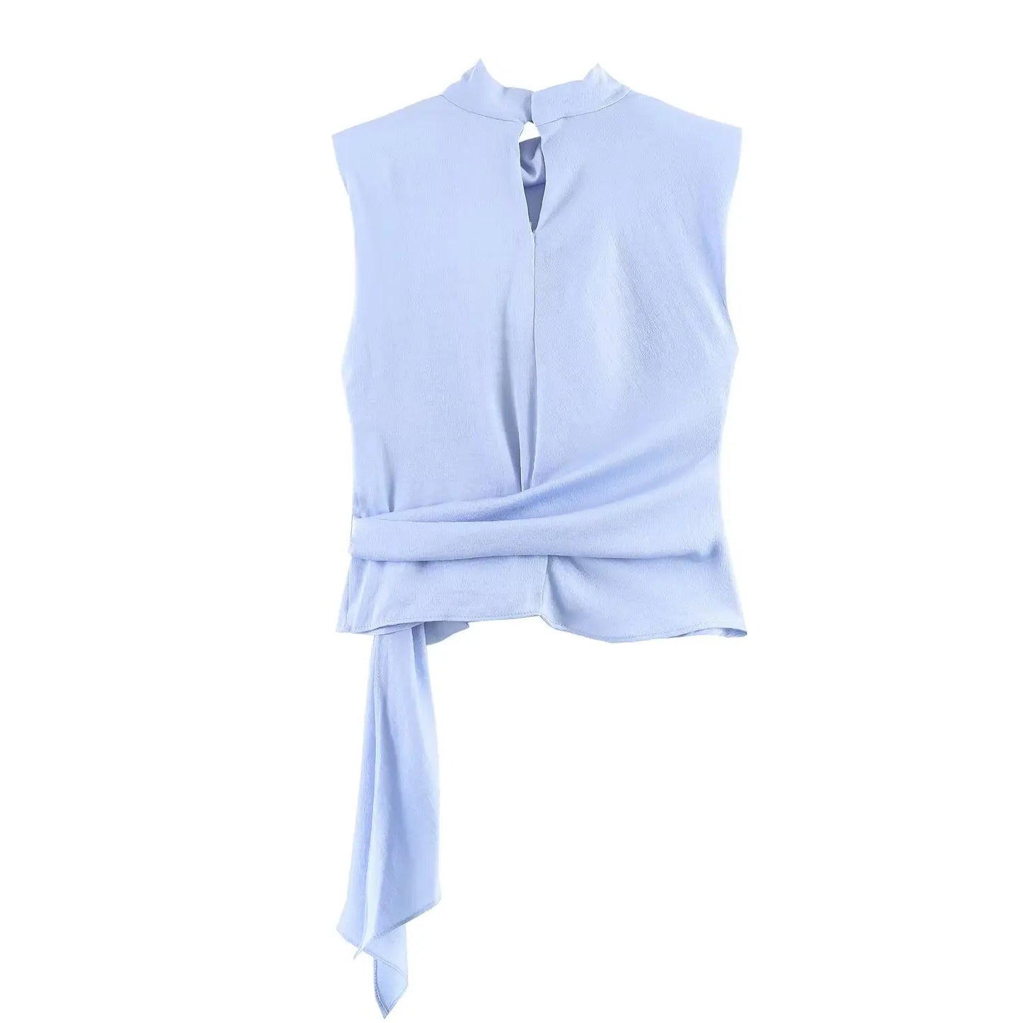 Women’s 2026 Spring Orange Sleeveless Satin Top Long Ribbon Elegant Stylish Fashion Blouse