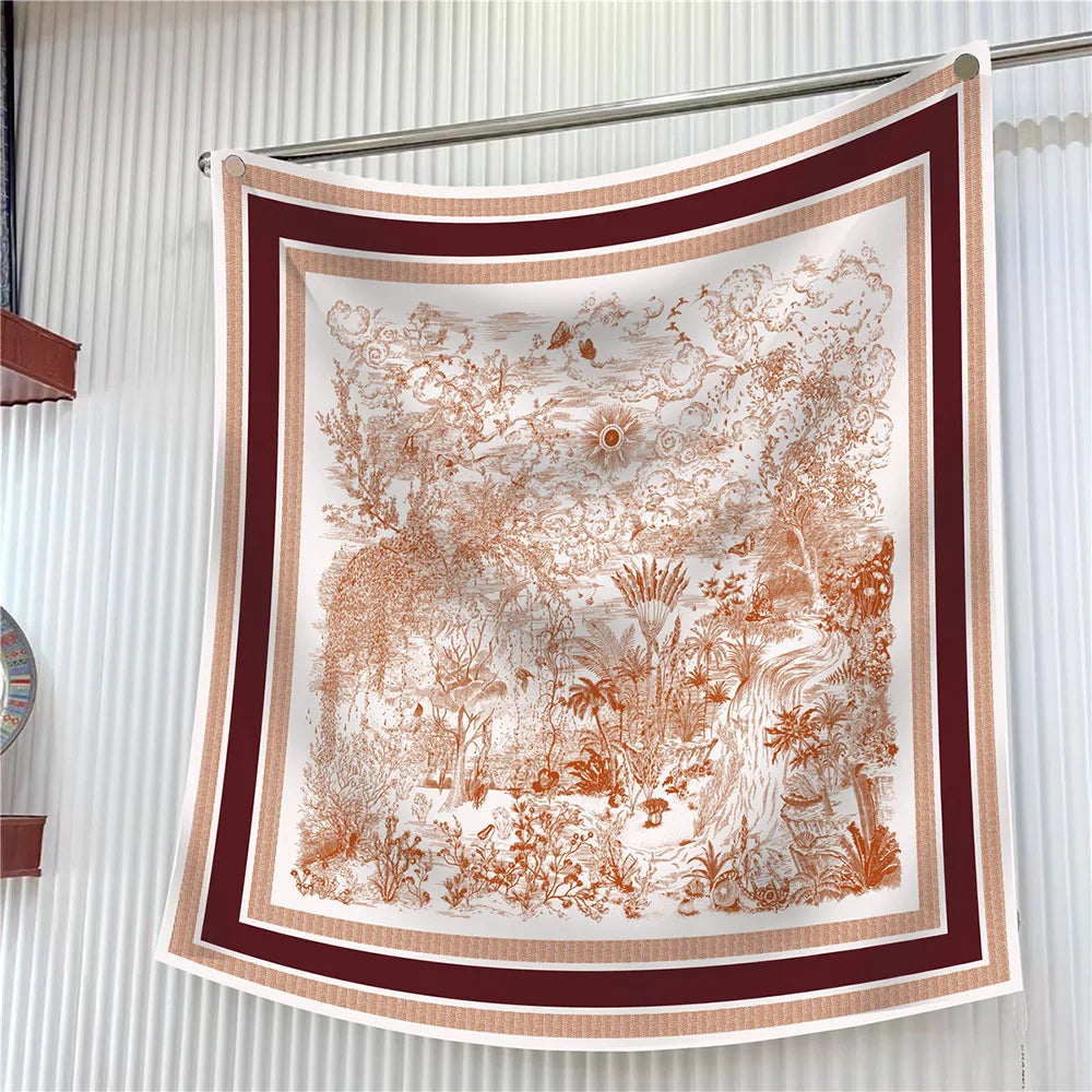 Foulard carré en soie 90 cm pour femme, motif floral, sergé de luxe, bandana, châle, hijab, cache-col, écharpe de tête