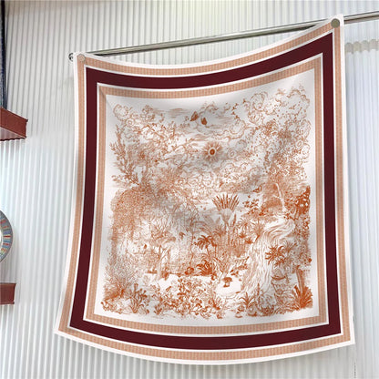 Foulard carré en soie 90 cm pour femme, motif floral, sergé de luxe, bandana, châle, hijab, cache-col, écharpe de tête
