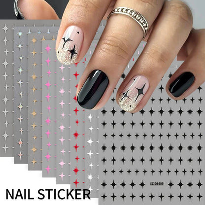 8-Sheet 3D Heart Nail Stickers – Cute Pink Black White Gold Self-Adhesive Nail Art Decals (8×10cm)