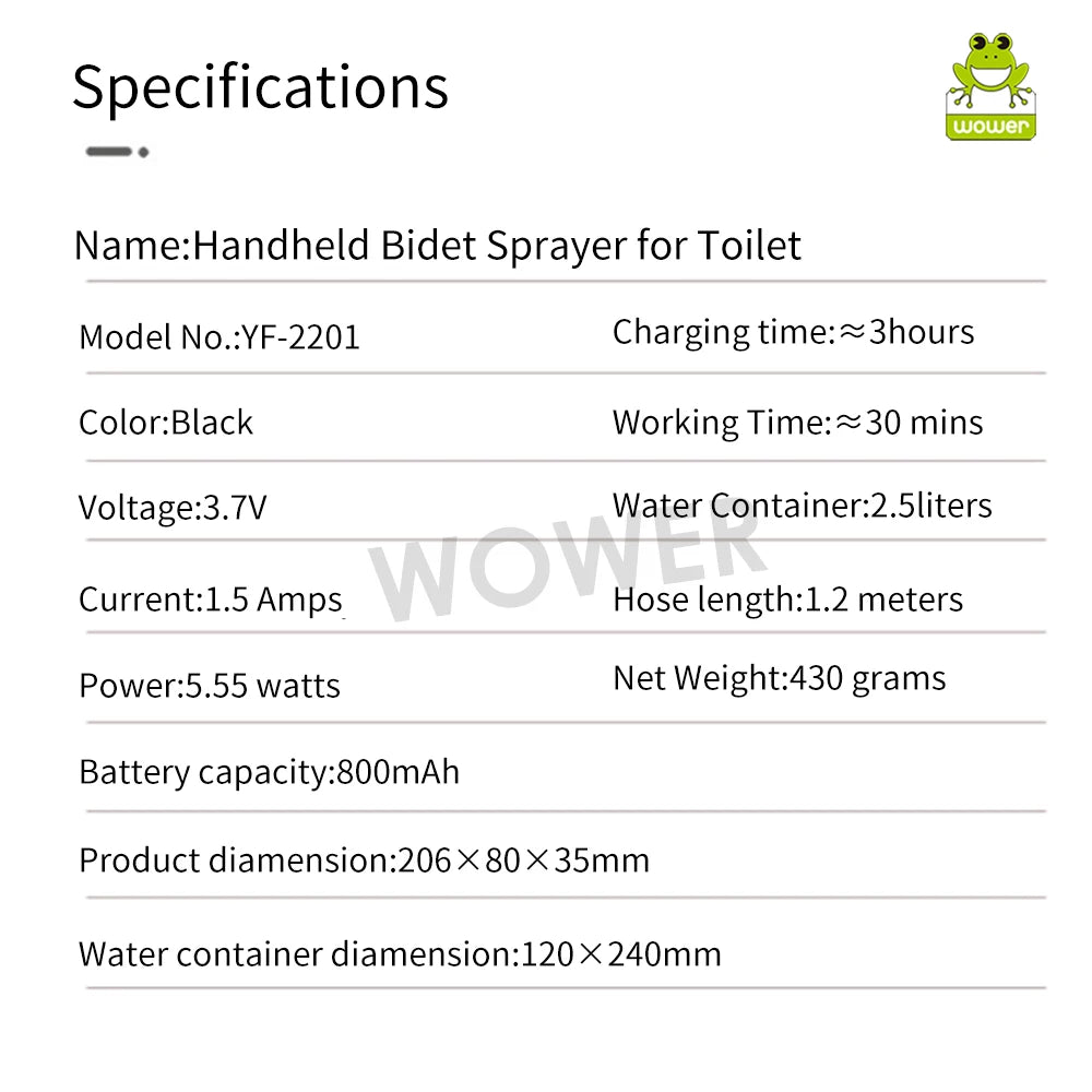 Pulverizador de bidé eléctrico portátil de 2.5L – Bidé de viaje recargable para higiene personal con boquilla Shataf de mano para camping, baño y limpieza sobre la marcha
