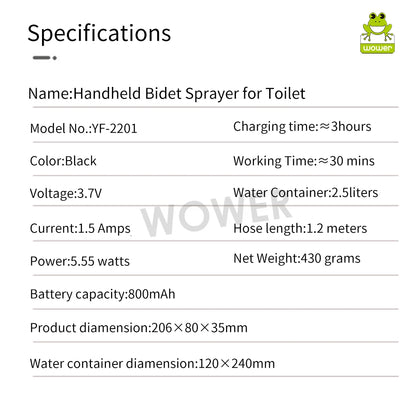 Pulverizador de bidé eléctrico portátil de 2.5L – Bidé de viaje recargable para higiene personal con boquilla Shataf de mano para camping, baño y limpieza sobre la marcha