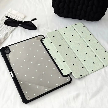 Étui iPad trifold à pois noirs pour iPad Pro 11, Pro 12.9, Air 4/5, Air 3, iPad 10ème génération, 10.2, 10.5, 9.7 et iPad Mini 6