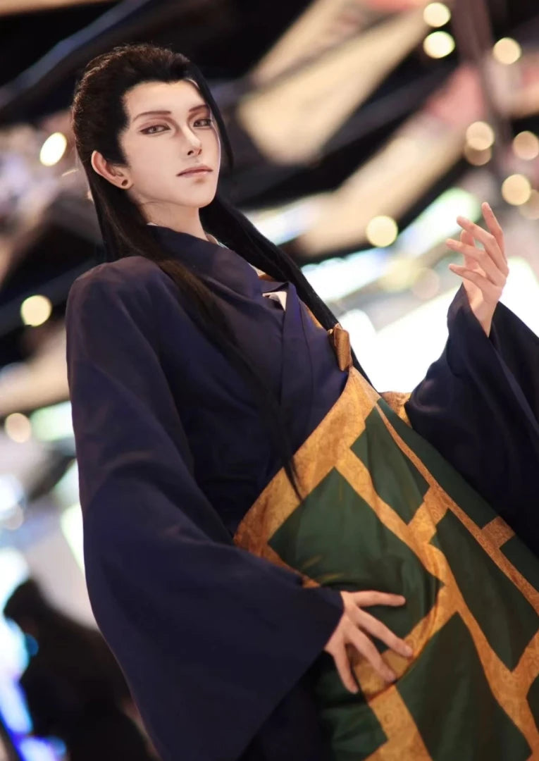 Jujutsu Kaisen Geto Suguru Cosplay Costume – Black & Blue Kimono School Uniform with Wig Anime Outfit for Halloween, Convention & Roleplay
