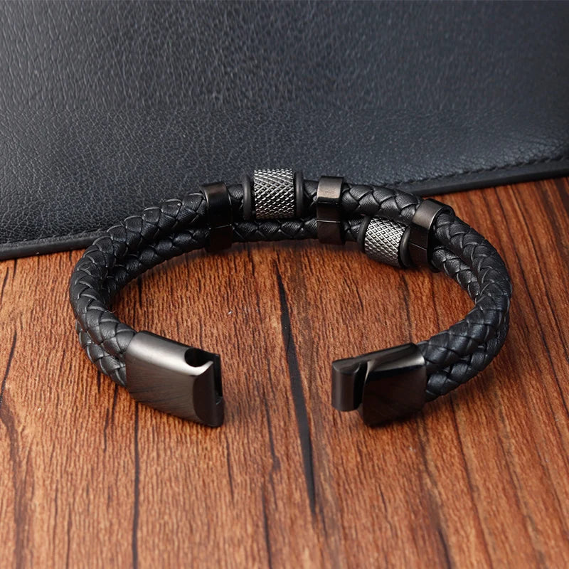 Braided Leather Rope Bracelet – Genuine Leather Bracelet with Stainless Steel Magnetic Clasp for Men & Women | Fashion Jewelry Gift