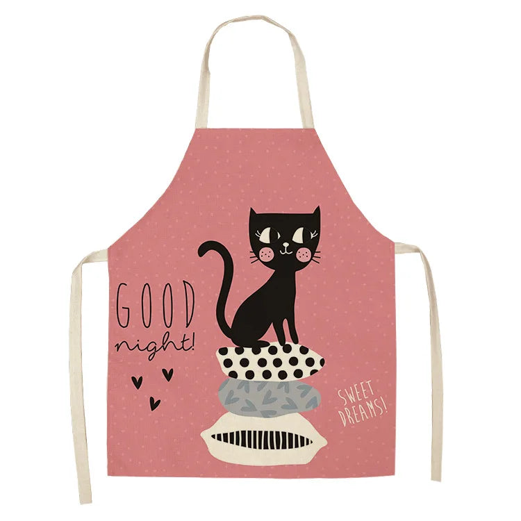 Cute Cartoon Cat Kitchen Apron – Linen Baking & Cooking Apron for Women, Men & Kids, Kitchen Accessories