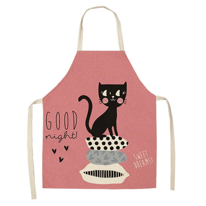 Cute Cartoon Cat Kitchen Apron – Linen Baking & Cooking Apron for Women, Men & Kids, Kitchen Accessories