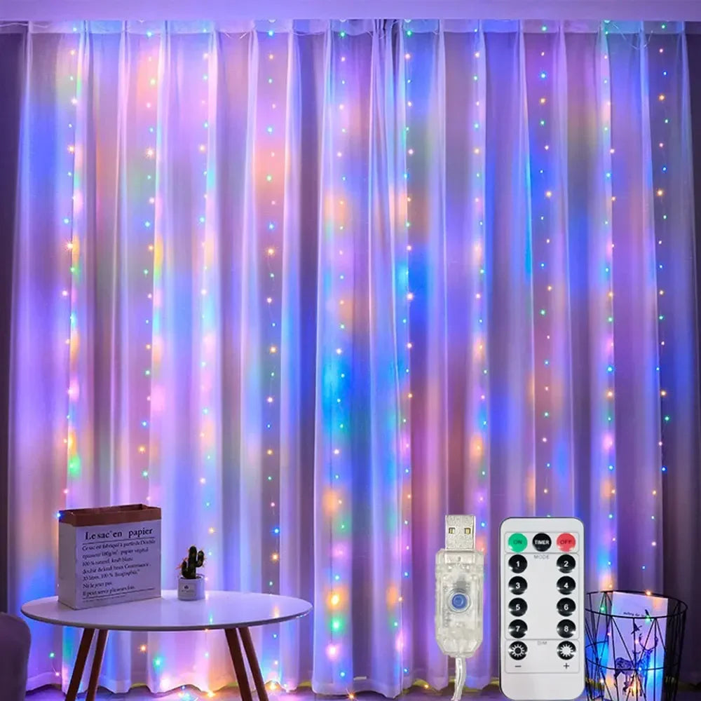 Luces USB LED de Cortina – 8 Modos de Iluminación con Control Remoto para Decoración de Dormitorio, Boda, Festividades y Hogar (3M/6M)