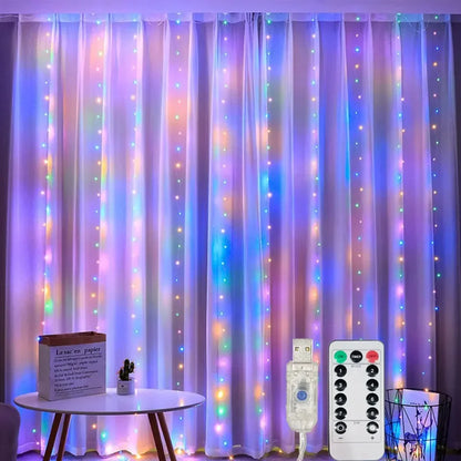 Luces USB LED de Cortina – 8 Modos de Iluminación con Control Remoto para Decoración de Dormitorio, Boda, Festividades y Hogar (3M/6M)