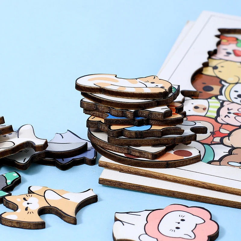 Puzzle en bois Montessori animaux – Jouet empilable chat, jeu de casse-tête éducatif pour enfants, jouet d'apprentissage créatif en bois, travaux manuels de peinture et décoration de chambre
