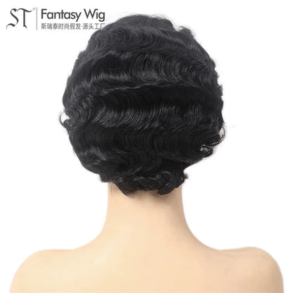 1920s Vintage Black Short Curly Cosplay Wig – Synthetic Party Headgear