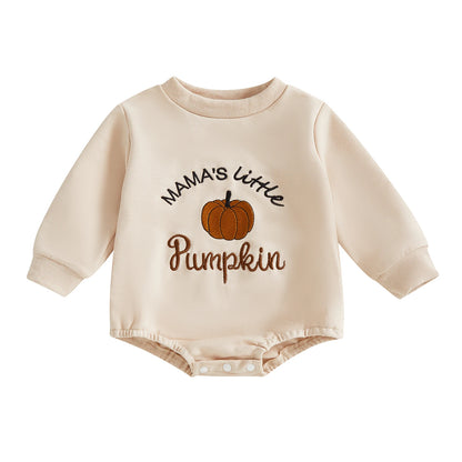 Baby Halloween Pumpkin Romper – Embroidered Letter Long-Sleeve Crewneck Jumpsuit for Boys & Girls, Cute Fall Outfit