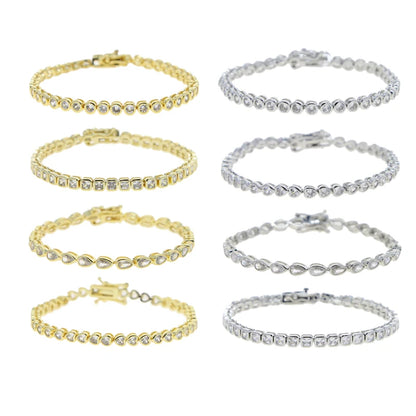 Pulsera de tenis 5A CZ – Pulsera geométrica de cristal de circonita cúbica con bisel para mujer | Joyería de moda clásica de lujo