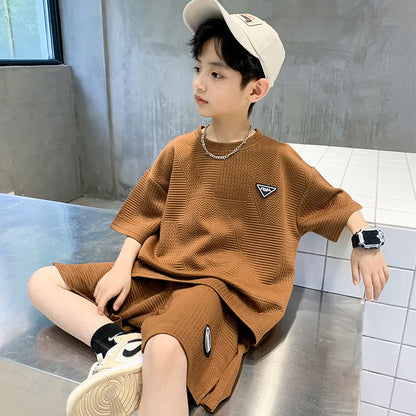 Boys 2-Piece Summer Sports Outfit Short Sleeve T-Shirt & Pants Set for Kids 4–14 Years