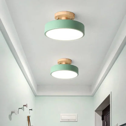 Lámpara de techo redonda de madera nórdica – Moderna lámpara de montaje empotrado para pasillo, dormitorio, baño, comedor y entrada