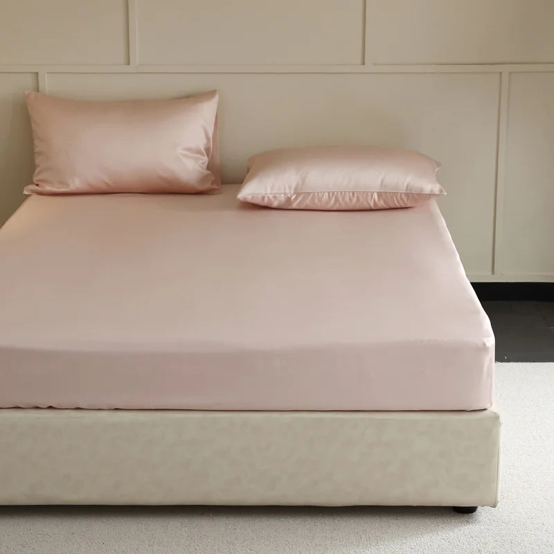 Luxury Mulberry Silk Fitted Sheet – Soft Elastic Mattress Cover for Single, Double, Queen & King Beds