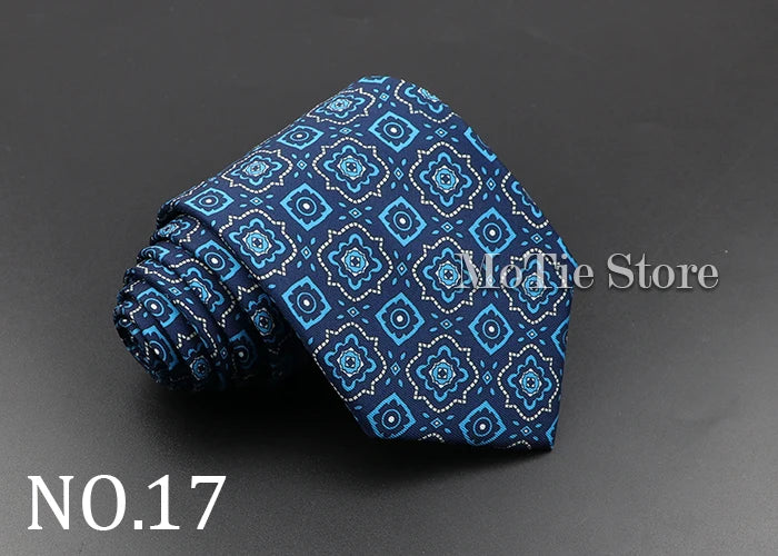 Men's 7.5cm Soft Silk Necktie – Floral & Dot Pattern Tie for Weddings, Business, Parties & Formal Wear
