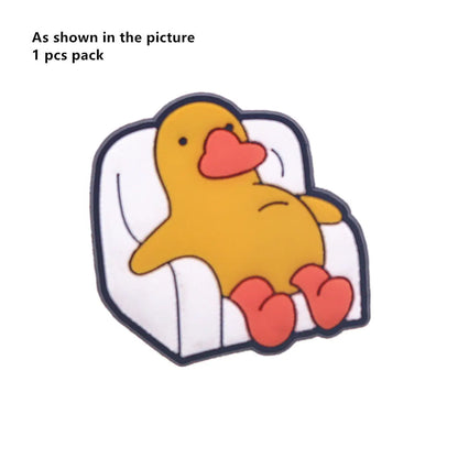 1PC Cartoon Animal Shoe Charm – Cute PVC Clog Pins with Duck, Penguin, Frog, Bear & Pig Designs, Funny Shoe Decorations