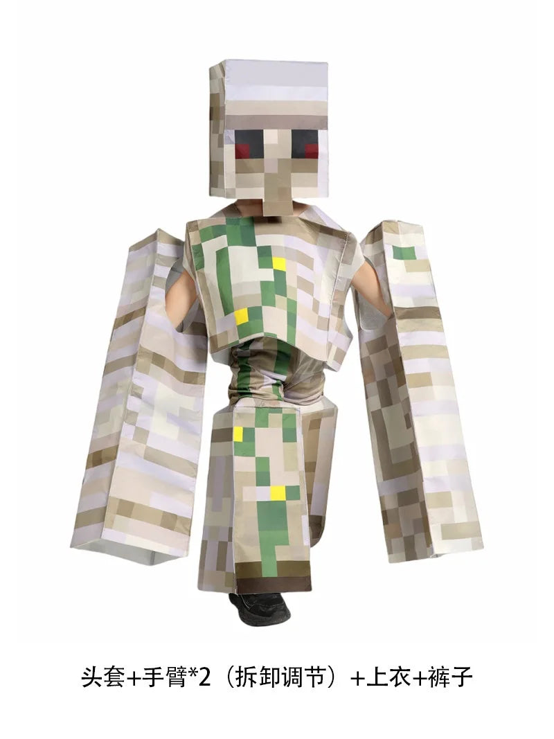 My World MC Game Cosplay Costume – Kids Sound Guard Headgear Jumpsuit Outfit for Boys & Girls Halloween Carnival Performance Dress-Up