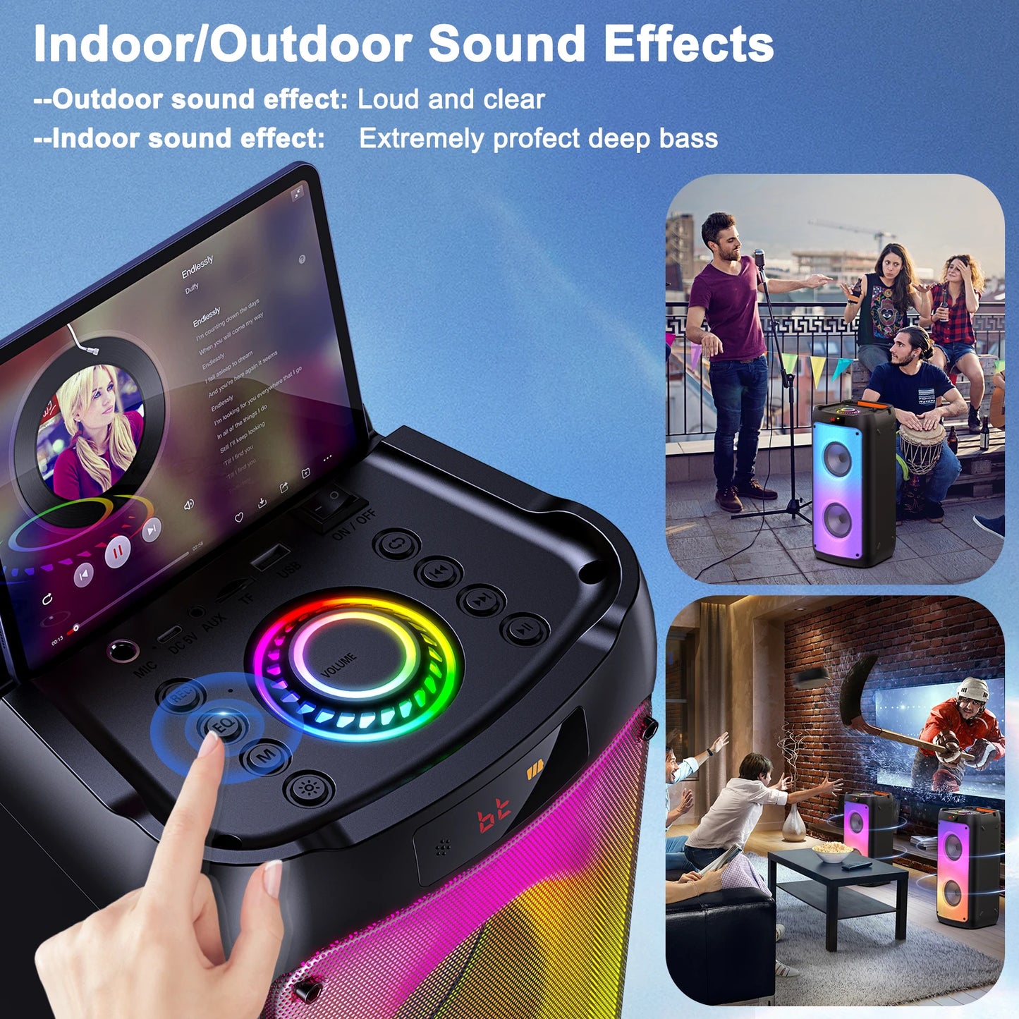T10-T Wireless Bluetooth Karaoke Speaker – Portable Party Machine with 2 Microphones, LED Lights & Powerful Subwoofer Sound