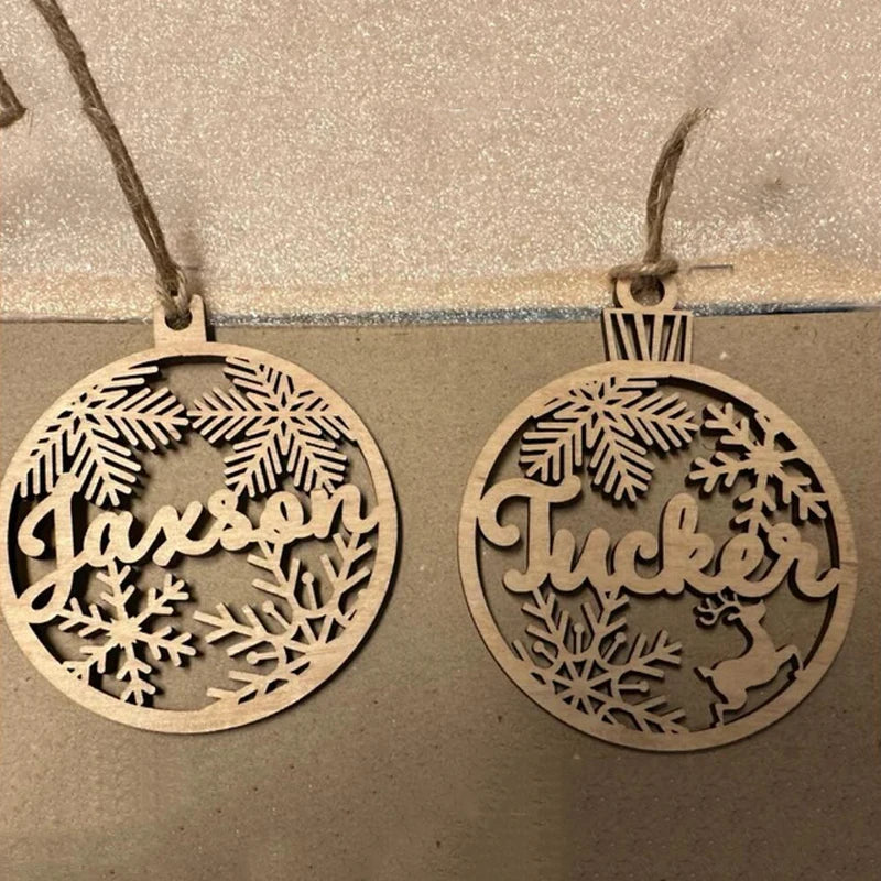 Personalized Wooden Christmas Tree Ornament – Custom Name Hanging Bauble Holiday Decoration Gift