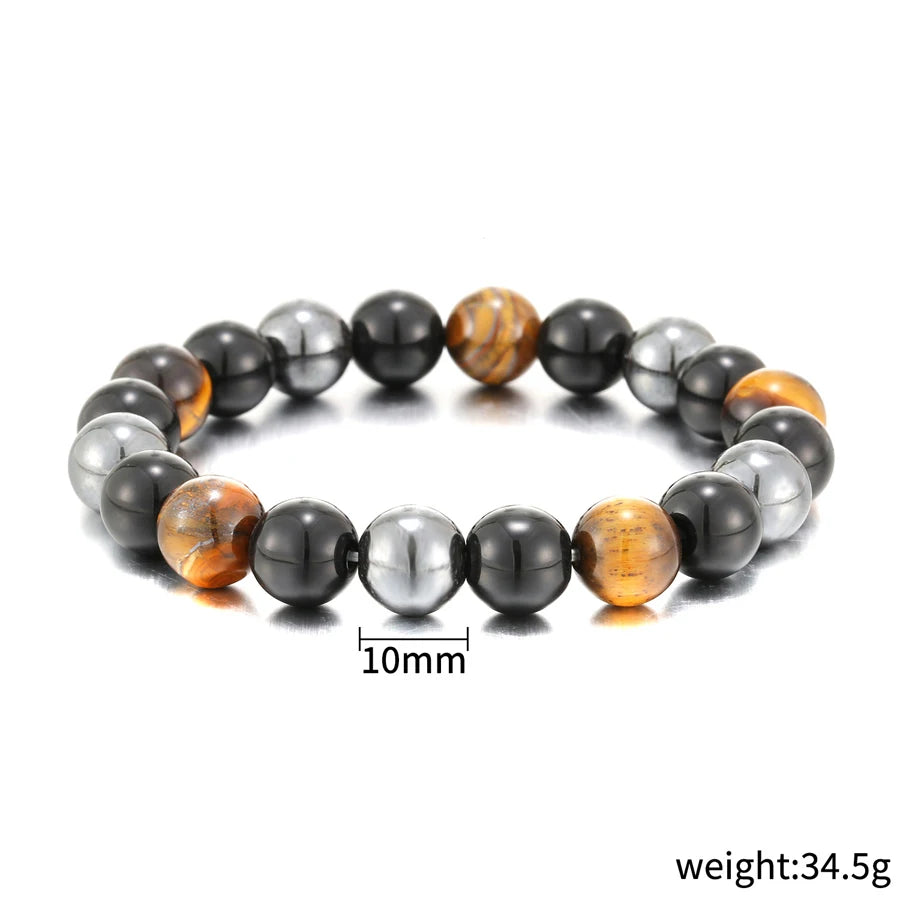 Bracelet de perles en obsidienne noire naturelle, hématite et œil de tigre – Bracelet en pierres naturelles pour homme, protection, énergie et accessoire de mode