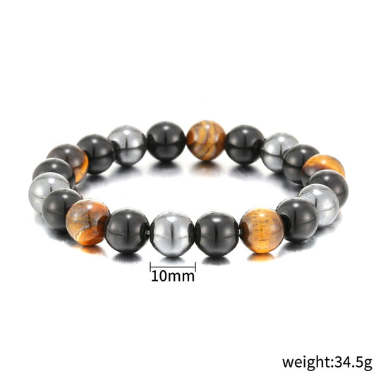 Natural Black Obsidian, Hematite & Tiger Eye Bead Bracelet – Men's Crystal Stone Bracelet for Protection Style, Energy Jewelry & Fashion Accessory