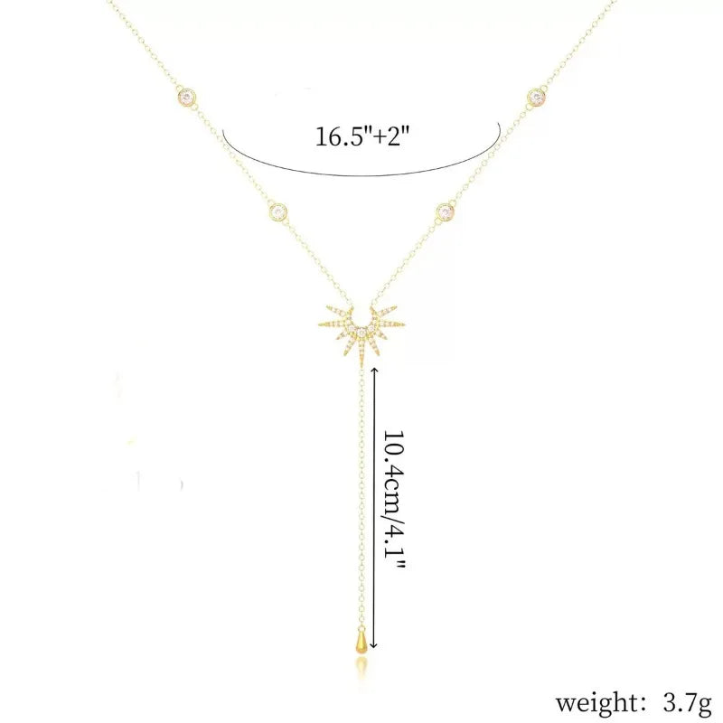 Collar con colgante de borla en Y de circonita cúbica de acero inoxidable – Gargantilla larga elegante para mujeres y niñas | Regalo de joyería de moda