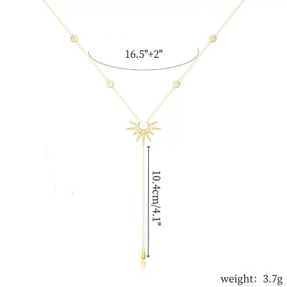 Collar con colgante de borla en Y de circonita cúbica de acero inoxidable – Gargantilla larga elegante para mujeres y niñas | Regalo de joyería de moda