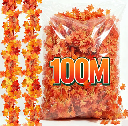 Artificial Fall Maple Leaf Garland – Faux Plant Vine with Autumn Leaves for Thanksgiving, Halloween, Wedding, Festival & Holiday Decor